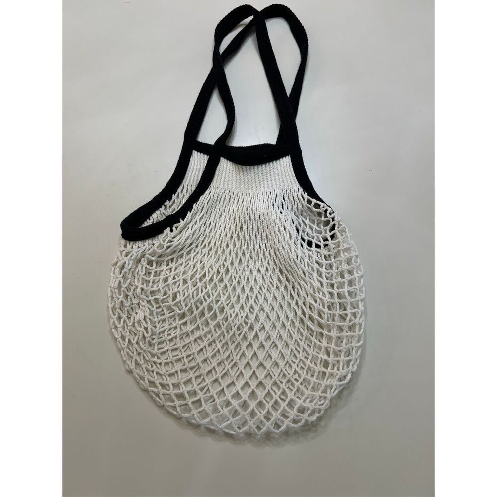 French Market Reusable Mini String Net Shopping Ecobag Cream Black Trim One Size